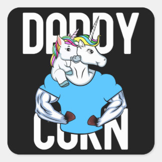 Daddycorn Musculus Unicorn Pap en Baby Vaderdag Vierkante Sticker