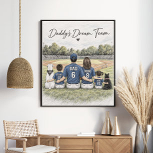 Daddy's Dream Team Honkbal Familie Portret Poster