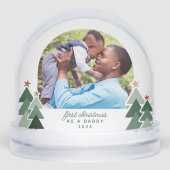 Daddys Eerste Kerst Rustieke Bomen 2 Foto's Sneeuwbol (Voorkant)