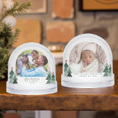 Daddys Eerste Kerst Rustieke Bomen 2 Foto's Sneeuwbol