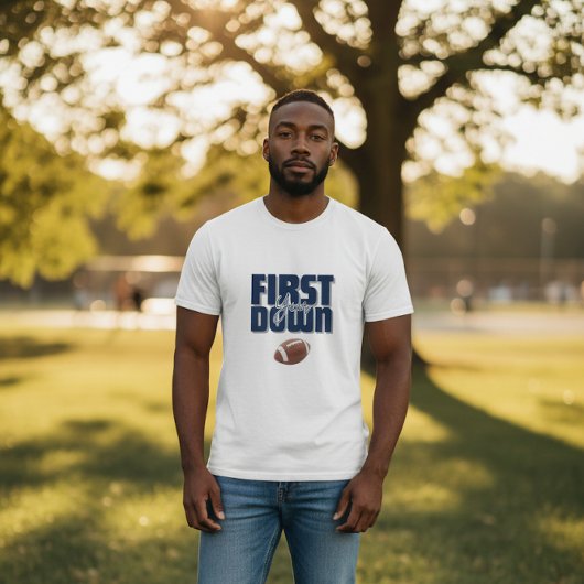 Daddy's First Year First Down Football Navy Blue  T-shirt