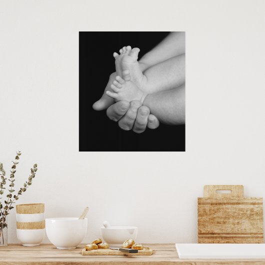 "Daddys Hands" zwarte & witte Baby afdrukken Poster (Keuken)