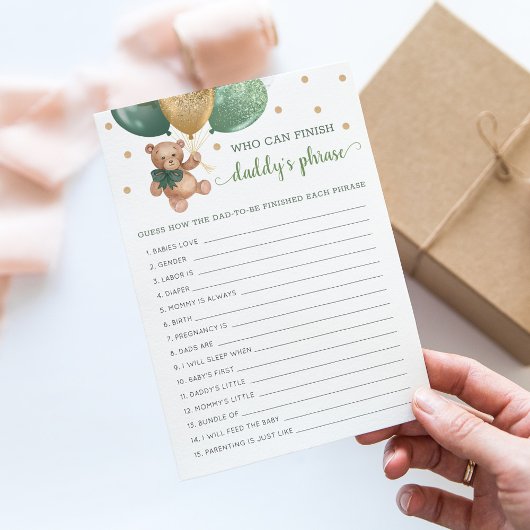 Daddy's Phrase Game Baby shower Teddy Bear Kaart