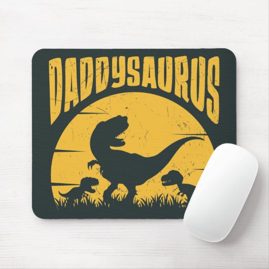 Daddysaurus Dinosauriërs Vader Papa Zwart Geel Muismat (Met muis)