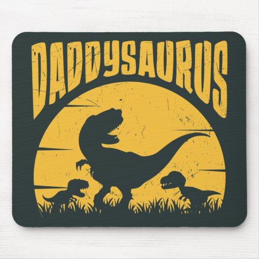 Daddysaurus Dinosaurs Vader Zwart geel Muismat (Voorkant)