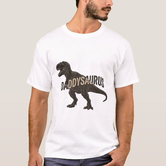 Daddysaurus Dinosaurus Vintage Gravure Shirt Ontwe (Voorkant)