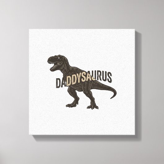Daddysaurus Dinosaurus Vintage Gravure Shirt Ontwe Canvas Afdruk (Voorkant)