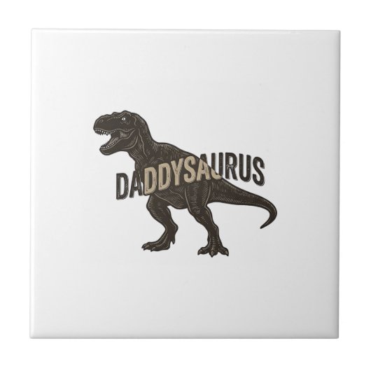 Daddysaurus Dinosaurus Vintage Gravure Shirt Ontwe Tegeltje (Voorkant)