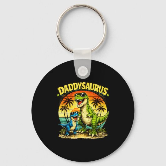 Daddysaurus grappige dinosaurus vader retro zonson sleutelhanger (Voorkant)