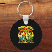 Daddysaurus grappige dinosaurus vader retro zonson sleutelhanger (Voorkant)