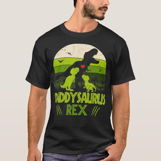 Daddysaurus Re 2 Kinder Sunset Tshirt voor vaders (Voorkant)