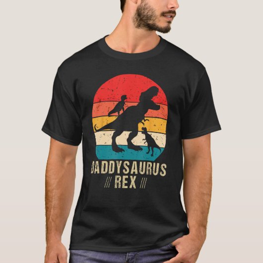 Daddysaurus Rex 2 Kids Sunset For Fathers Day T-shirt (Voorkant)