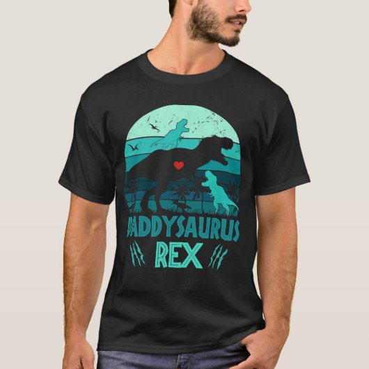 Daddysaurus Rex 2 Kinder  vaders Dag Gifts T-shirt (Voorkant)