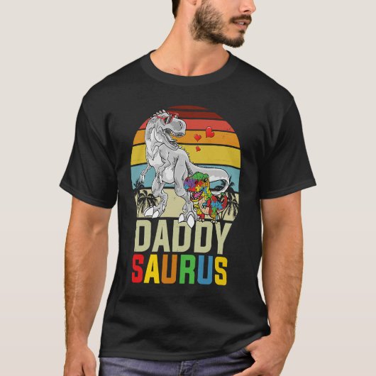 Daddysaurus Rex Dinosaur Daddy Saurus Autism Aware T-shirt (Voorkant)