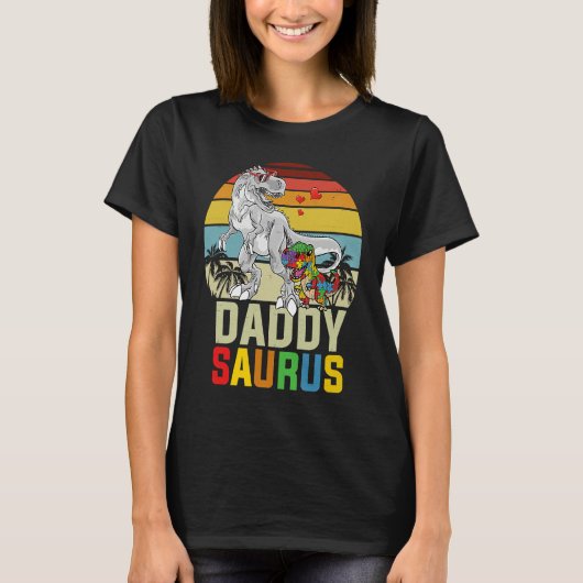 Daddysaurus Rex Dinosaur Daddy Saurus Autism Aware T-shirt (Voorkant)