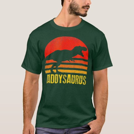 Daddysaurus Shirt Retro Sunset Dinosaur (Voorkant)
