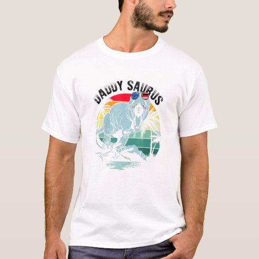 Daddysaurus T Rex Dinosaur Dad Saurus Us Flag Fa T-shirt (Voorkant)