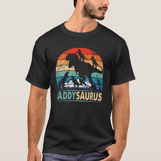 Daddysaurus T Rex papa Dinosaur 4 Kinder vaders D T-shirt (Voorkant)