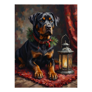 Dadelijke Rottweiler-hond Kerstlantaarn Perfect Poster