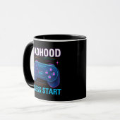 Dadhood Press Start Retro Gamer Design Mok (Voorkant links)