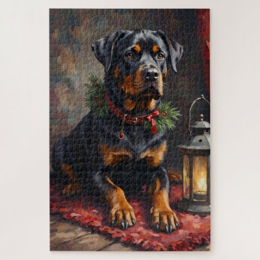 Dadige Rottweiler-hond Kerstlantaarn Legpuzzel (Verticaal)
