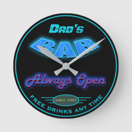 Dad's Bar Blue Faux Neon Look Any Date Any Name - Ronde Klok