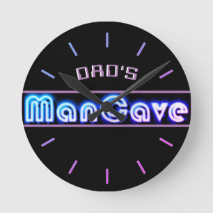 DAD'S BAR, MANCAVE, DEN - Neon Clock Customizable Ronde Klok