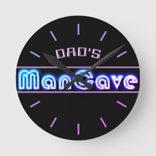 DAD'S BAR, MANCAVE, DEN - Neon Clock Customizable Ronde Klok (Voorkant)