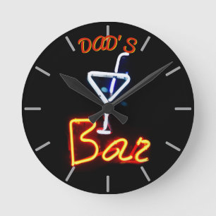 DAD'S BAR, MANCAVE, DEN - Neon Clock  Ronde Klok