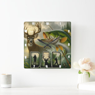 Dad's Deer Hunting Vist wilde dieren Vierkante Klok