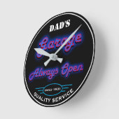 Dad's Garage Blue Faux Neon Any Date Any Name - Ronde Klok (Hoek)