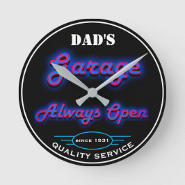 Dad's Garage Blue Faux Neon Any Date Any Name - Ronde Klok
