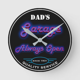 Dad's Garage Blue Faux Neon Any Date Any Name - Ronde Klok