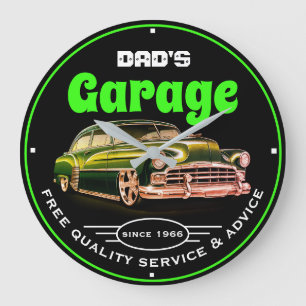 Dad's Garage Elke Naam Altijd Geopend Groene Lette Grote Klok