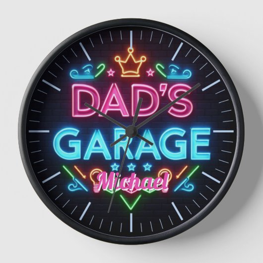 Dads Garage Mancave Klok Neon Beer Custom Name (Voorkant)