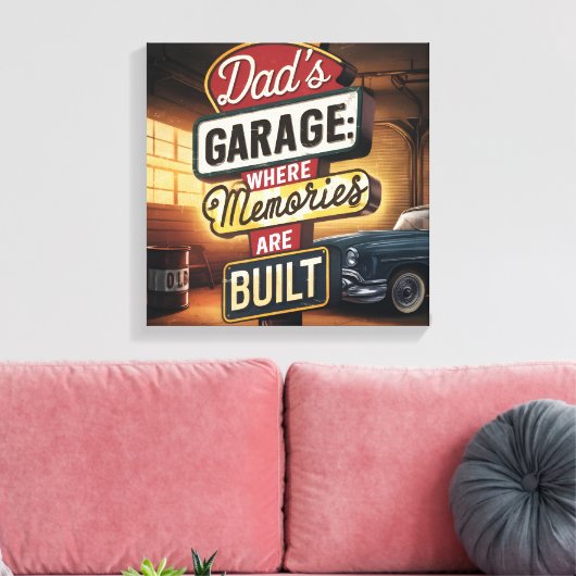 Dad's Garage Retro  Automotive Sign Canvas Afdruk (Insitu (Woonkamer))