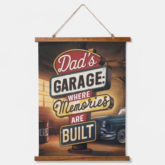 Dad's Garage Retro Automotive Sign Hangend Wandkleed (Voorkant)
