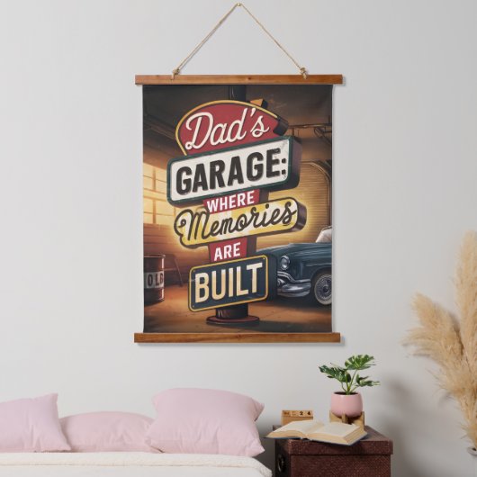 Dad's Garage Retro Automotive Sign Hangend Wandkleed (Slaapkamer)