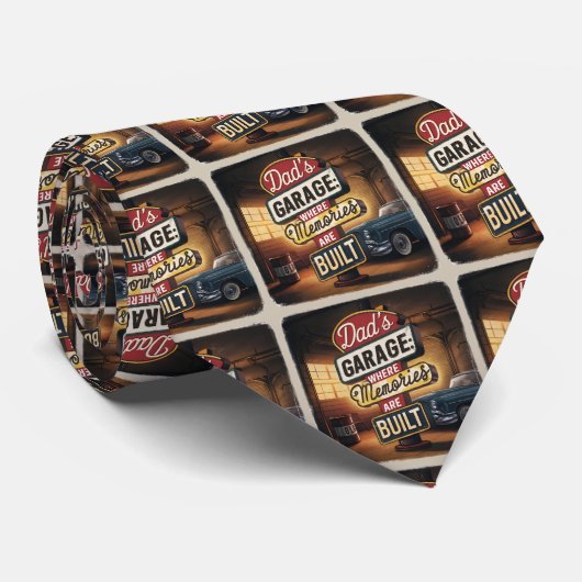 Dad's Garage Retro Automotive Sign Stropdas (Opgerold)