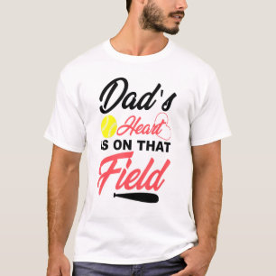 Dads hart staat op dat veld softbal voor vaders t-shirt