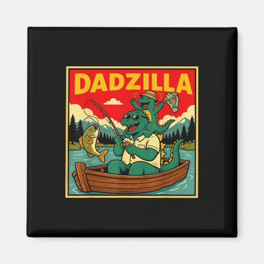 Dadzilla vissen dinosaurus vader en zoon retro  magneet (Voorkant)