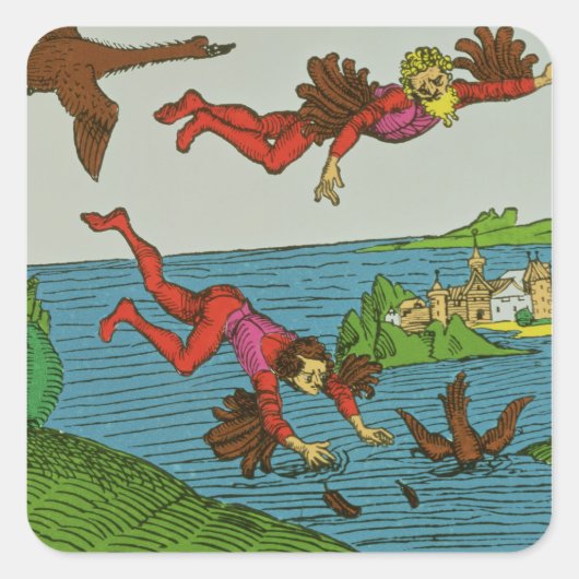 Daedalus en Icarus, 15e eeuw Vierkante Sticker (Voorkant)
