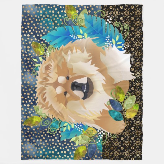 DAEJA VU Chow Fleece blanket blue/Gold) 3 maten Deken (Voorkant)