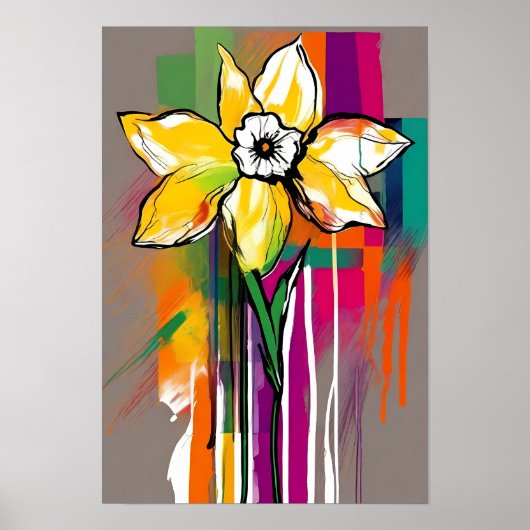 Daffodil Abstracte Kunst Bloemen Kleurrijk Helder Poster (Voorkant)