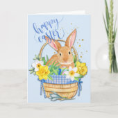 Daffodil and Blue Gingham Easter Bunny Basket Feestdagen Kaart (Voorkant)