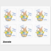 Daffodil and Blue Gingham Easter Bunny Basket Vierkante Sticker (Vel)