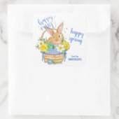 Daffodil and Blue Gingham Easter Bunny Basket Vierkante Sticker (Tas)