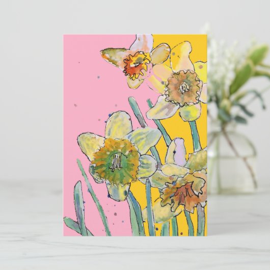 Daffodil Art Waterverf Birthday Uitnodiging (Staand voorkant)