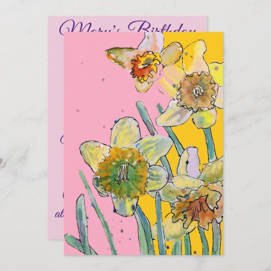Daffodil Art Waterverf Birthday Uitnodiging (Voorkant / Achterkant)