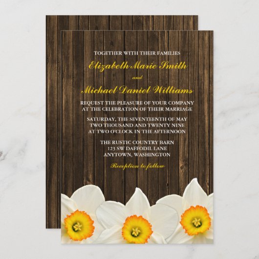 Daffodil Barn Wood Wedding Kaart (Voorkant / Achterkant)